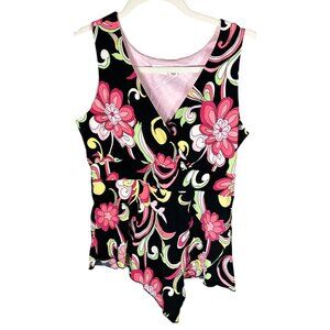 Cato Y2K Size S Hippie Boho Groovy Psychedelic Floral Asymmetrical Wrap Top